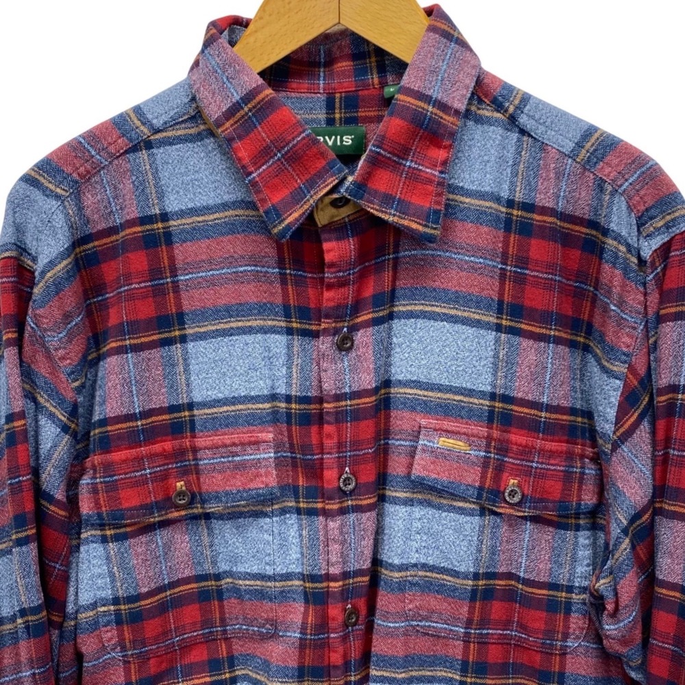 ORVIS Fairbanks Plaid Flannel Shirt Red Blue Men's Size L  Long Sleeve Button Up